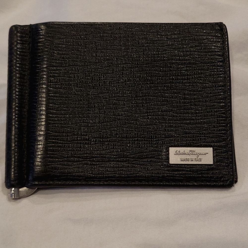 Authentic Black Salvatore Ferragamo Money Clip Wallet
